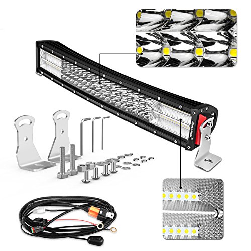 Senlips LED 22 inch Curved Driving Spot Flood Combo Beam Bar of Road Lights with Mounting Brackets and Wiring Harness