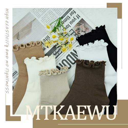 6 Pairs Women Ruffle Striped Socks for Women,Cute Vintage Frilly Ankle Socks4