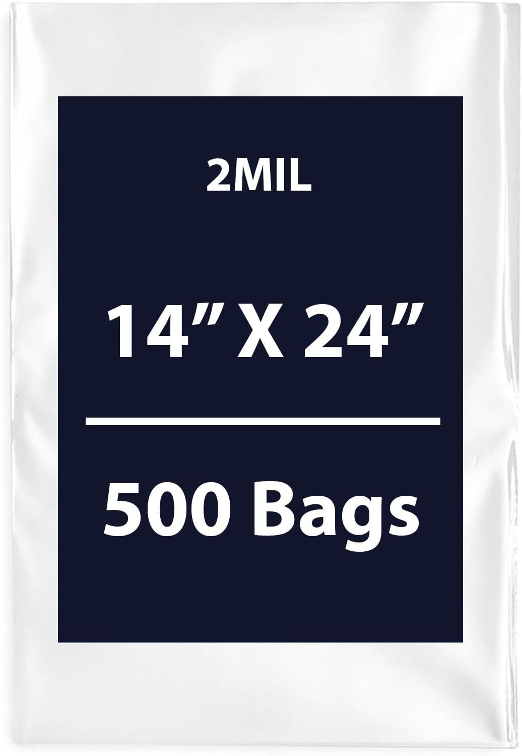 Clear Flat Poly Bag 2Mil, 14" X 24" & 500 Bags | Low-Density Polyethylene (LDPE), Flat Open Top Plastic Packaging | Flexible and Durable Plastic Bags