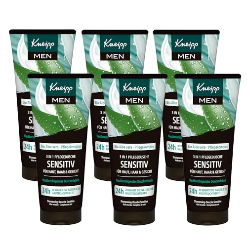 Kneipp MEN 3 in 1 Pflegedusche Sensitiv - Für Haut Haar & Gesicht - Bio Aloe Vera - Für Haut Haar & Gesicht - Multipack 6 x 200ml