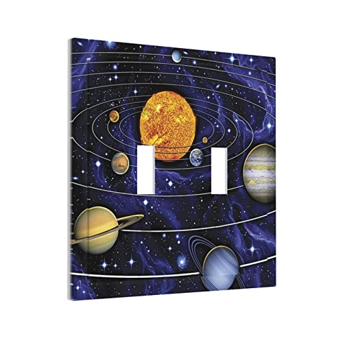 Blue Galaxy Planet Double Toggle Light Switch Cover 2 Gang Decorative Wall Plate Electrical Switchplate For Nursery Kids Room Bedroom Decora Faceplate #TOP1
