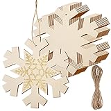 12 Pcs Large Wooden Christmas Snowflake Cutouts 12 Inch Unfinished Wood Snowflake Shape Ornaments Blank Christmas Wood Cutouts Slice Wooden Hanging Decoration for DIY Crafts Xmas Winter Decor