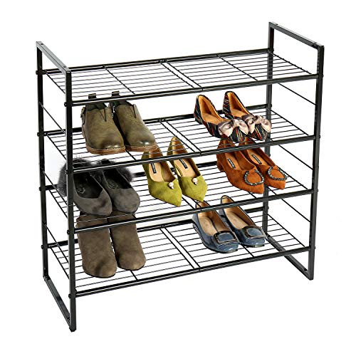 JEROAL 4-Tier Stackable Shoe Rack, Metal Shoe Shelf Storage, Shoe Storage Organizer for Entryway, Cloakroom and Living Room, Black