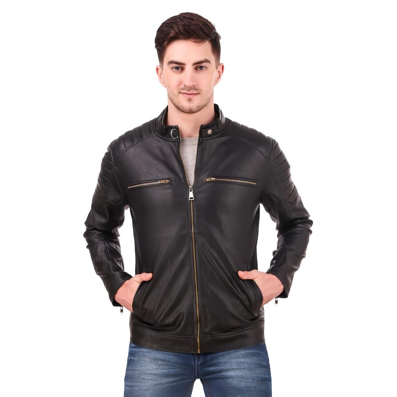 Image of Leather Retail Men's Faux Leather Solid Jacket (Black) LRDEBL0511