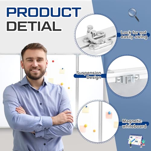 Image of AmazingSpark 36 inch x 24 inch Foldable Whiteboard Dry Erase Board Large Tri Folding Whiteboard Magnetic Dry Erase Board, Wall Aluminium Frame and Pen Tray for Office, Home