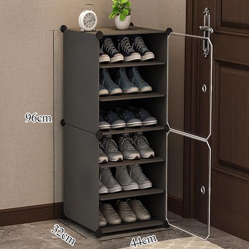 Image of AYSIS 6 Shelf DIY Shoe Rack Box Organizer ^ Multi-Purpose Plastic Shoe Rack for Home, PP Plastic Home Rack with Door for Entryway, Chappal Slipper Shoe Stand【Grey, 6-Shelf-2-Door】