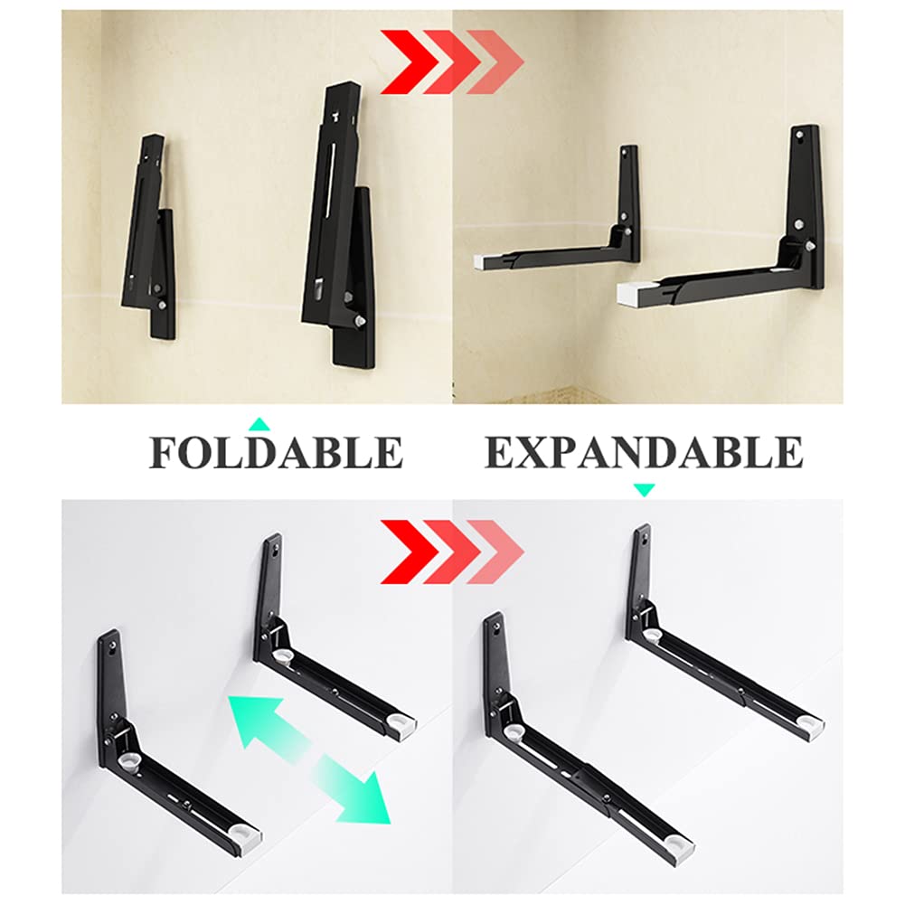 2er-Set Mikrowellenhalterung Wand mit Teleskoparmhaken, Edelstahl-Organizer, Locher-Installation, Schwarz, Belastung 30kg (22-40×20×4.8cm)