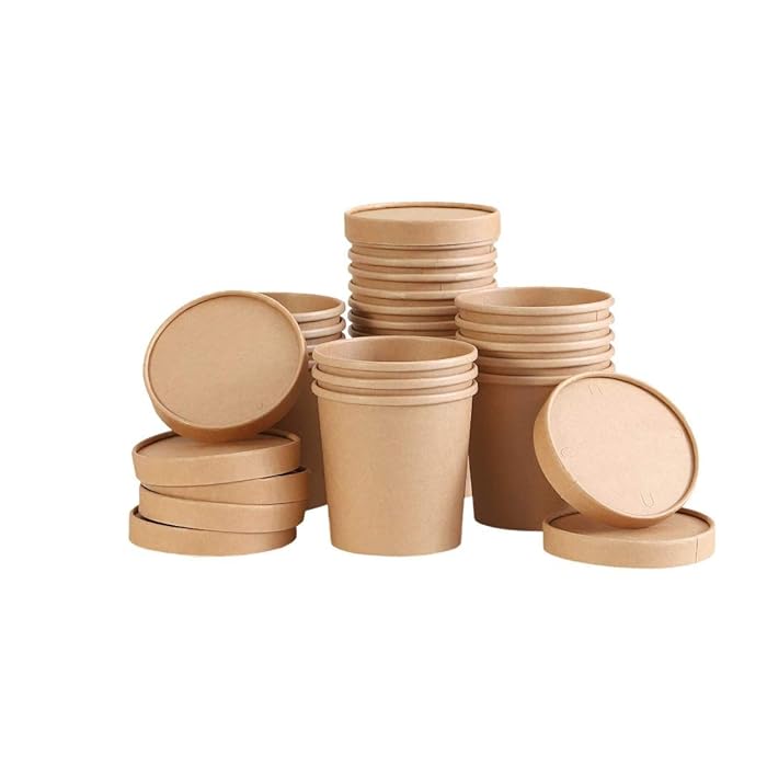 Buy 50 x Kraft Soup Ice Cream Container [16oz with Lids, 50pcs] Brown