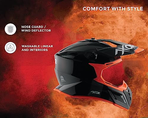 Image of Axor X Cross ISI ECE DOT Certified Full Face Dual Sport Peak Off Road Helmet for Men and Women Black Orange XL