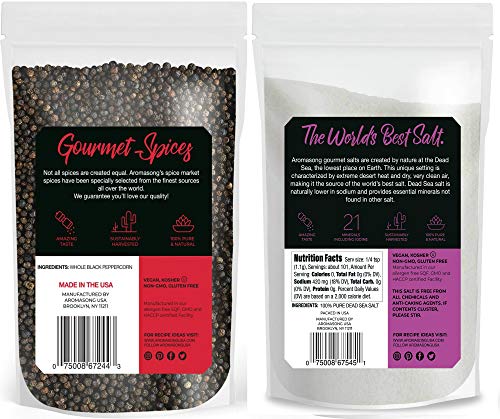 Aromasong Organic Coarse Sea Salt (2.43 Lb.) With Black Peppercorn (12 Oz) Grinder, Mill Refill Combo Set For Cooking & Baking - Bulk Resealable Bag #TOP1