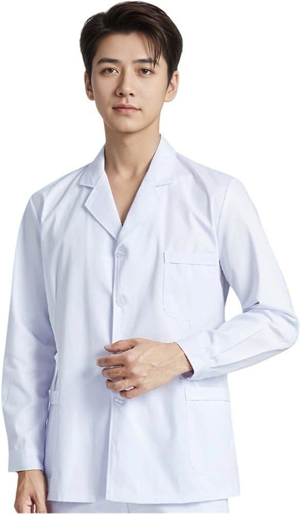 Mens Coat Coat with 3 Pockets Notched Lapel with Four Button Closure Daily Uniform for Doctor Dentist Nursing Career Workwear