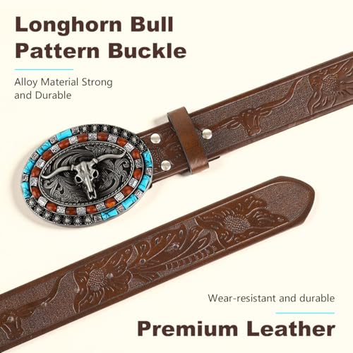 Image of GUSTAVE Belts for Men Western Cowboy PU Leather Men Belt Waist Engraved Waist Belts for Jeans 120cm /47in