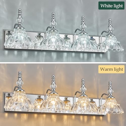 LBSQJ Vintage Bathroom Vanity Light, 4-Light Chrome Vanity Lighting Fixture with Flower Glass Shade, Bathroom Lighting Fixtures Over Mirror by LBSQJ - Image 4