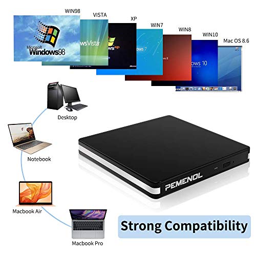 External DVD Drive, USB 3.0 Portable CD/DVD +/-RW Drive Burner CD ROM Re-Writer Optical Drive Reader Type-C Port Compatible with Laptop Desktop PC Windows Linux OS Apple Mac Black