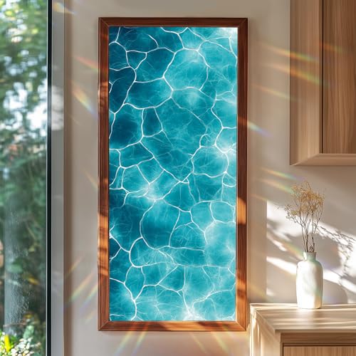 Stained Glass Ocean Inspired Crackle Window FilmFloral Window Privacy Film Glass Privacy Decals...