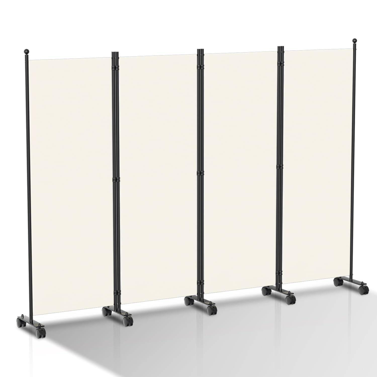 Hebitod Biombo biombo con ruedas, 4 piezas, 228 x 181 cm, separadores de espacios, separadores de espacios, opacos, para interiores, para casa, oficina, terraza, color beige