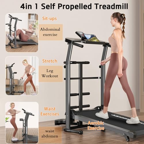 Image of Home Walking Pad Treadmill - Foldable, Self-Propelled Design with 12% Incline & Adjustable Height, 200 LB Capacity, Ideal for Seniors, Kids & Adults, Easy-to-Use Handle Bar.
