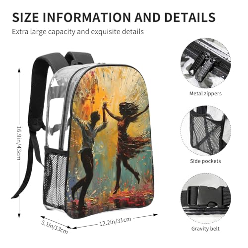 Dance With Music Print Work Travel Stadium Events Transparent Backpack PVC Clear Bag Large Side Pockets4