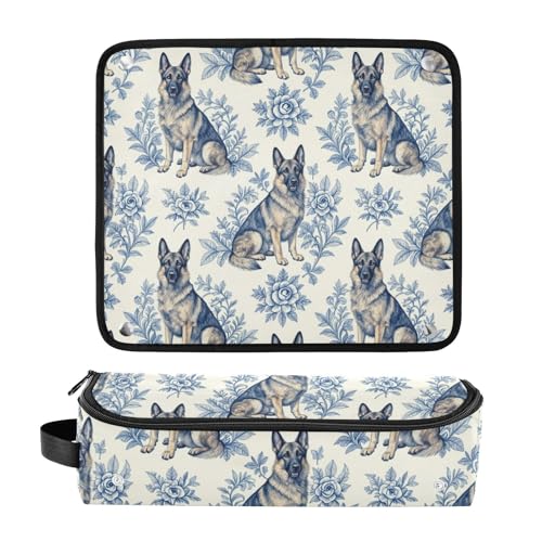Bolsa de Viaje para Herramientas Calientes para el Cabello con Tapete Removible Resistente al Calor, Estuche Doble Capa para Planchas y Accesorios, Azul Pastor Alemán para Mujeres miniatura 3