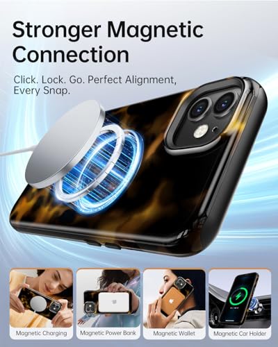 Coque léopard iPhone 12 ambre tortue magnétique antichoc