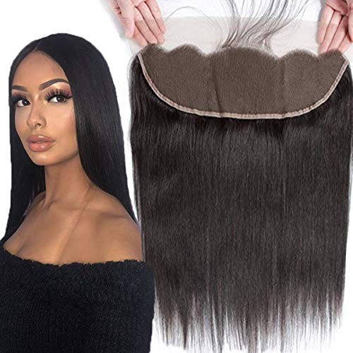 Brazilian Virgin Straight Human Hair 13x4 Lace Frontal 12Inch 100% Unprocessed Silky Straight Human Hair Transparent Ear to Ear Lace Frontal Natural Black Color