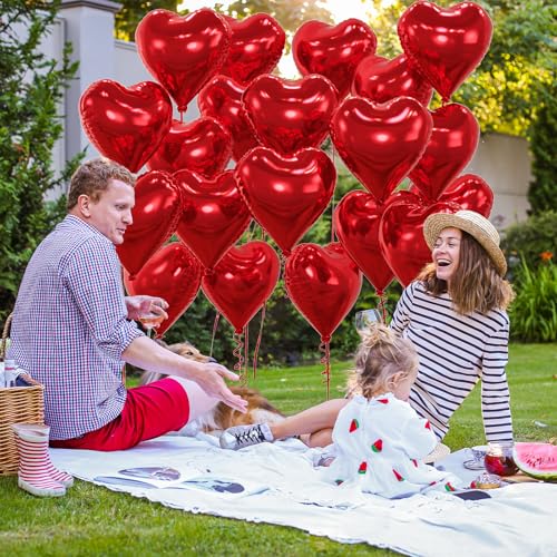 Image of 20pcs Red Heart Balloons, 18 Inch Foil Heart Shape Love Balloons, Valentine Balloon for Baby Bridal Shower, Anniversary, Wedding, Valentine's Day Decoration