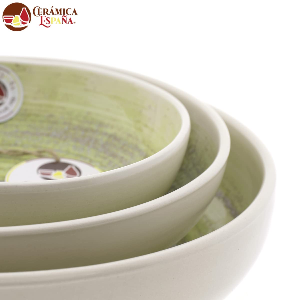 CERÁMICA ESPAÑA | Ceramiczna salaterka | Oryginalne salaterki sałatkowe | Dekoracja Salaterki Piasek Zielony Woda Zestaw x3 - Model M04 | 100% ręcznie robiona dekoracja | 27x27x6 + 22x22x6 + 18x18x5,5 cm