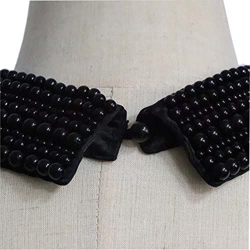 Blouse False Collar Vpan Detachable Pearl False Collar Beaded Rib Stand Collar Peter Pan Choker Necklace Women Girls Fashion Accessories (Black) #TOP4