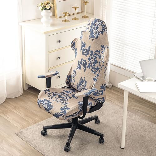JinZao Funda Silla Gaming Moderna Nórdica, Funda para Silla Gamer de poliéster con Estampado geométrico, Funda Silla Oficina Elástica con Reposabrazos Y Respaldo, Antiarañazos de Gato(E)