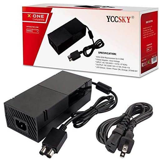 YCCSKY Bloco de fonte de alimentação para Xbox One [versão mais recente de atualização 2021] Adaptador CA de baixo ruído 100V-240V Black Square