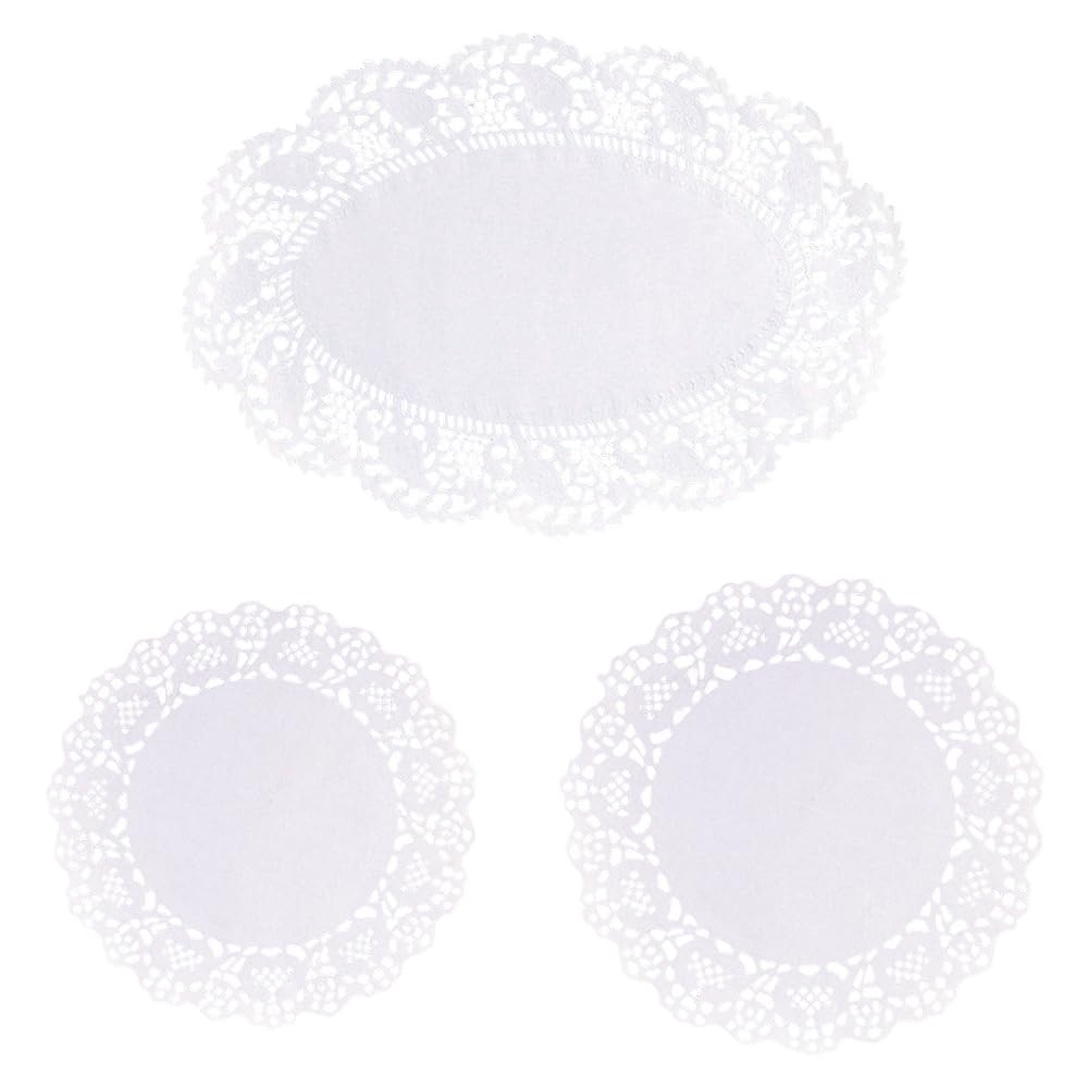Trketk White 150 Pcs Lace Paper Doilies, Disposable Lace Paper Doilies Paper Cake Packaging Pads Doilies Assorted Sizes Round Paper Doilies For Party Wedding Tableware Placemats (Round, Oval