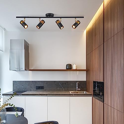 Image of Black 4 Light Track Lighting, Flush Mount Ceiling Spotlight | 4 adjustable heads direct focused light;GU10 LED Track Light, 35.4-inch flush mount for kitchen islands, living rooms