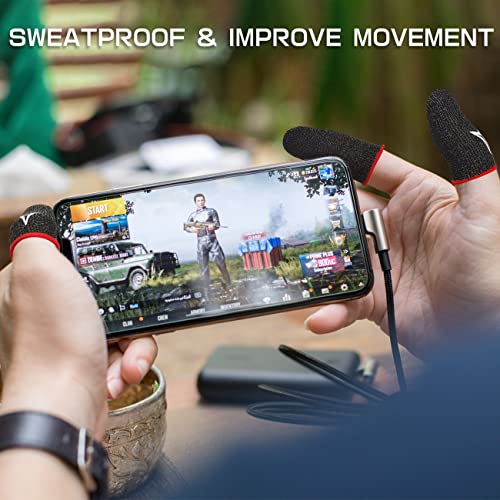 Gaming Finger Sleeves For Mobile Gaming, 0.3Mm Silver Fiber, Smooth Operation, Anti-Sweat, Extremely Thin, Nuozme Finger Sleeves Compatible With Mobile Phone Tablet Devices, 8 Pcs (Red) #TOP3