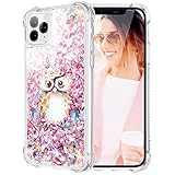 Caka Flower Case for iPhone 11 Pro Max Floral Glitter Case Bling Sparkle Flower Pattern Liquid TPU Cushion Protective Women Girls Luxury Flowing Pink Phone Case for iPhone 11 Pro Max (Owl)