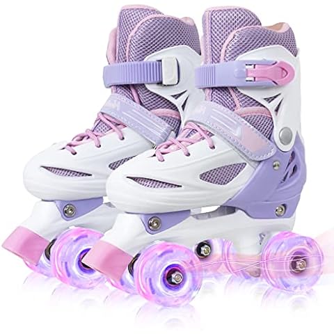 MammyGol Roller Skates for Girls Kids Boys, 4 Sizes Adjustable Quad Toddler Skates Indoor Outdoor Age 3-5 Purple Size 8 9 10 Cover