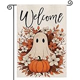 Halloween Ghost Decor Flag,12x18 Inch Double Sided Standerd Ghost Pumpkin Fall Autumn Yard Flags for Garden Outdoor Decorative Flag