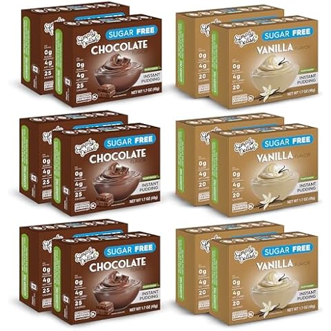 Simply Delish Keto-Friendly Sugar-Free Plant-Based Pudding Bundle - 6 Chocolate & 6 Vanilla Flavored Pudding Dessert Variety Pack (12 pudding mix packets total) Cover