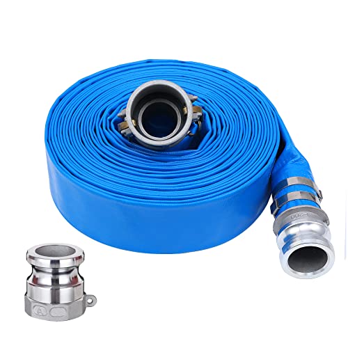 Image of 2 inch x 50ft PVC Lay Flat Discharge Hose With Aluminum Camlock C & E Fittings, Cam Lock Fitting Type A included, Heavy Duty Reinforced Pump Backwash Hose Assembly | Fittings, Cam Lock Fitting Type A included, Heavy Duty Reinforced Pump Backwash Hose Assembly