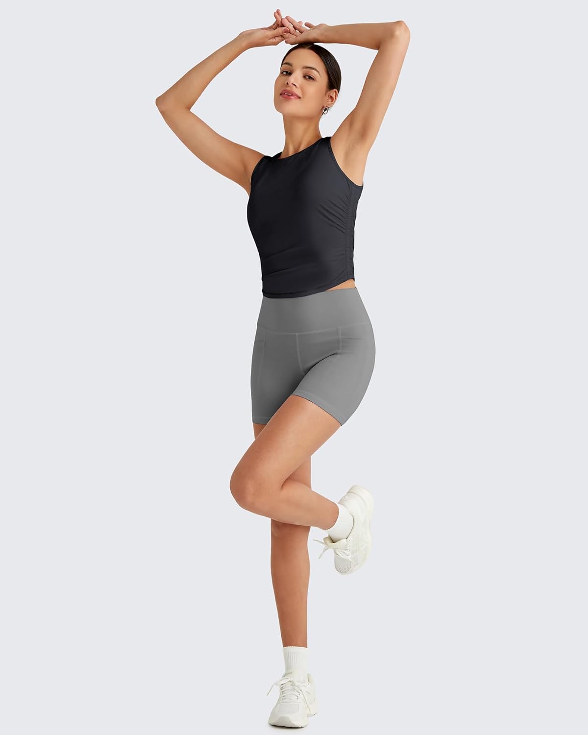 G4Free Skimetic Workout Tank Tops for Women Side Ruched Sleeveless High Neck Crop Top Summer Athletic Gym Shirts - Image 5