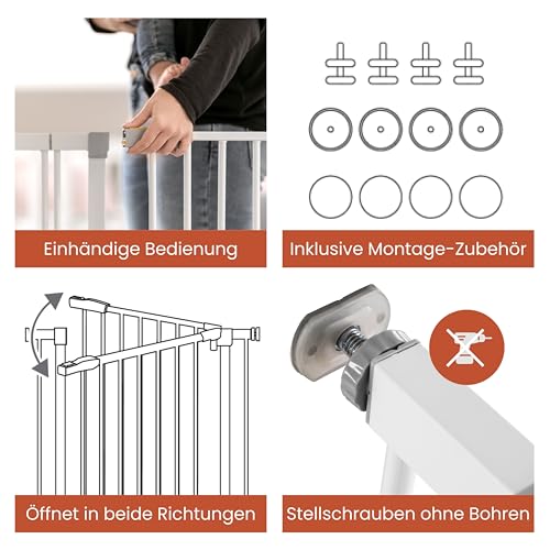 hauck Open N Stop KD + 21 cm Verlängerung, Weiß - Schutzgitter für Türen & Treppen, Breite Verstellbar 96-101 cm, 77 cm Hoch, ohne Bohren, für Kinder & Hunde, Einhändiges Öffnen in beide Richtungen