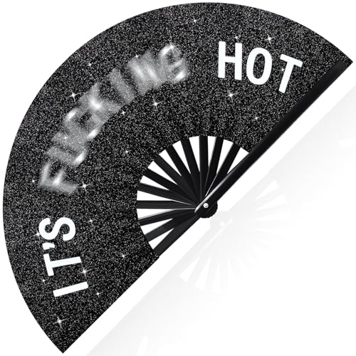 Vercraft Large Folding Hand Rave Fan for Men Women Bamboo Folding Clack Hand Fan for EDM Music Disco Rave Festival Party Supplies(Black,Cool)