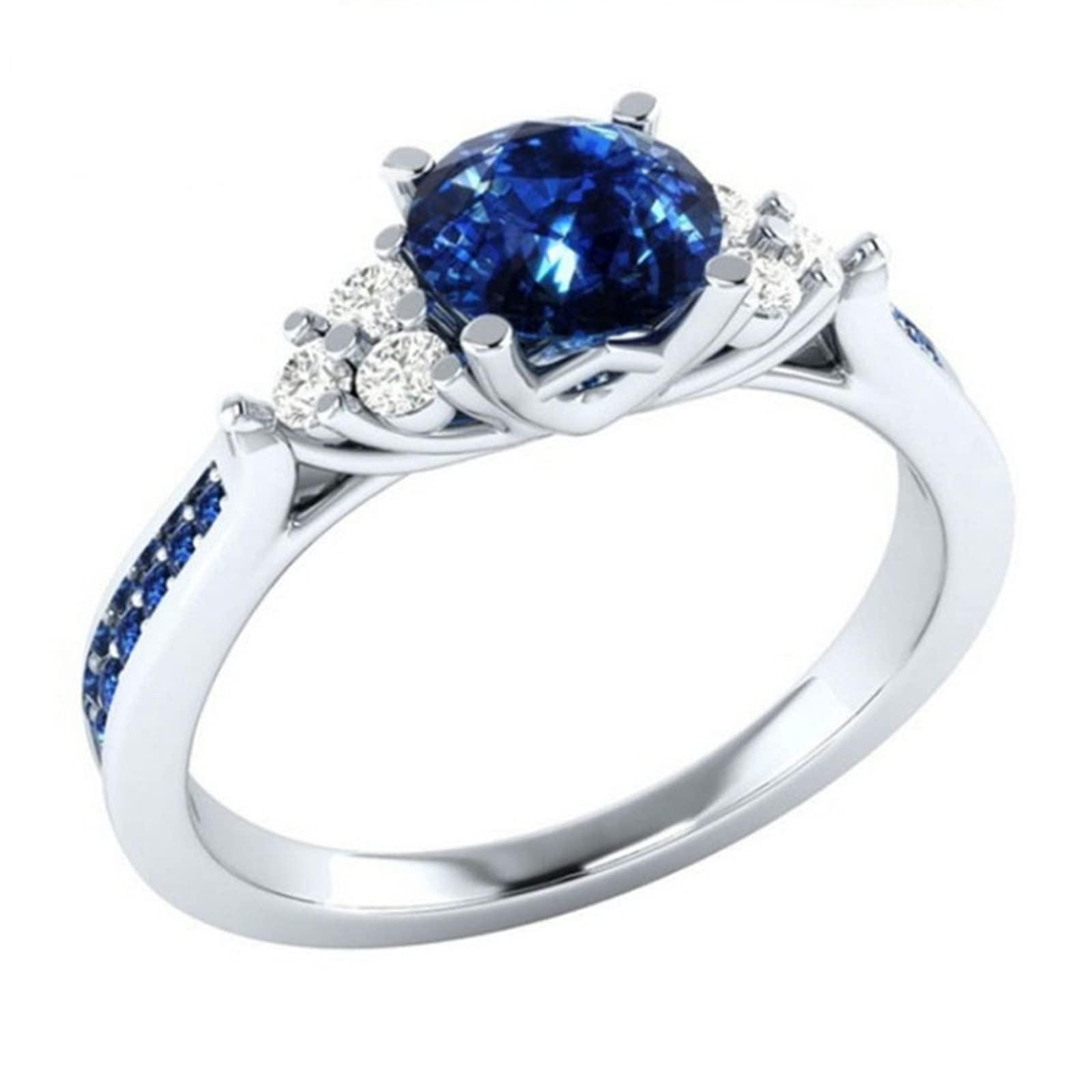 HCMA Trendy Rings Silver Jewelry with Sapphire Zircon Gemstones Accessories for Women Wedding Engagement Finger Ring Gift