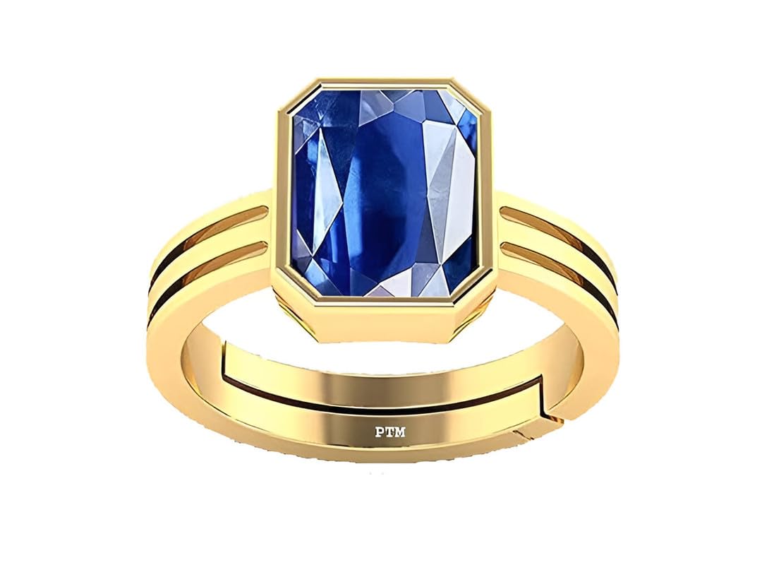 Panchdhatu (5 metals) Blue Sapphire (Neelam) 3.25 to 10.25 Ratti or 3.00 to 9.50 carat Astrological Gemstone 22 K Gold Plated Adjustable Ring for Men women