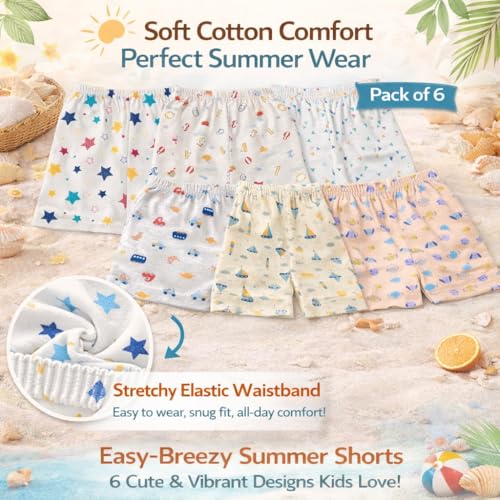Image of Tinchuk Hoseiry Cotton Boy's Regular Shorts Pack of 6 - Assorted Mix Print