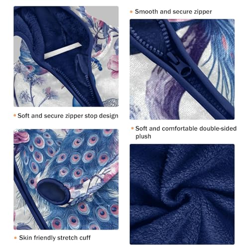 Peacock Among Pink Flowers Toddler Fleece Jacket Girl Boys Hooded Fleece Jacket Coat Warm Outwear Zip-up 3-10T3