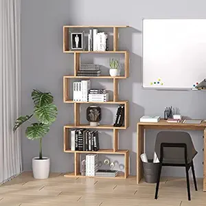 Lukzer 6 Layer Ladder Bookshelf S Shaped Engineered Wood Bookcase Open Display Rack Home Decor for Office Living Room Bathroom Stand (MR-002/Light Oak/179 x 70 x 24cm) DIY (Do It Yourself)