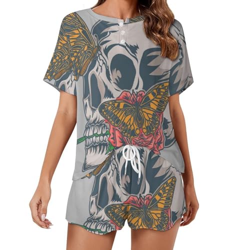 Pyjama femme papillon crâne pour des nuits d'été douces et poétiques