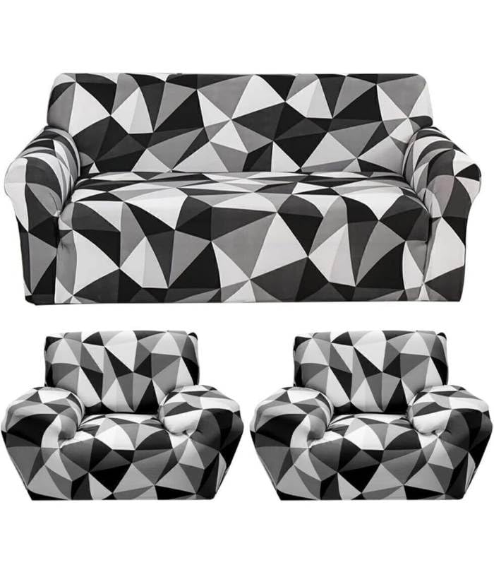Image of HK Printed 5 Seater Sofa Cover Big Elasticity Cover Stretch Universal Sofa Slipcover 5 Seater (3 Seater Size 185-230cm and 1 Seater Size 90-145cm)