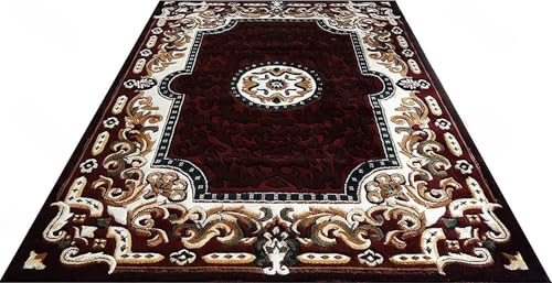 Image of Soft Premium Brown Carpet 5x7 ft - Washable, Anti-Skid, Fade-Resistant Acrylic Rug for Living Room, Hall, Bedroom, Modern Decor