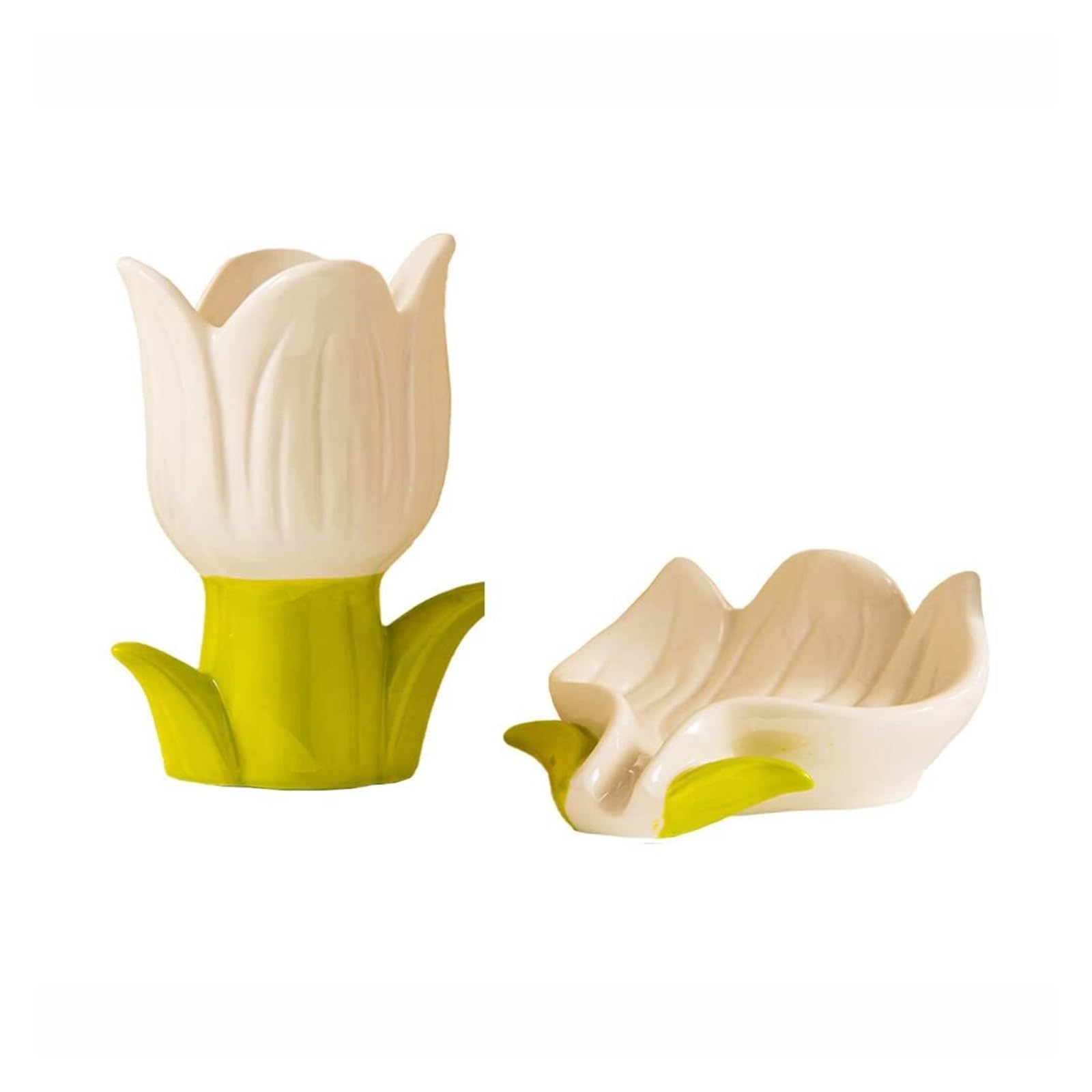 Jabonera Flower Shape Soap Dispenser Dish Bathroom Bathroom soap dishes(White,Tulip Set)